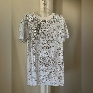 Zara Sequin Tshirt Dress White Silver Size Medium NWT